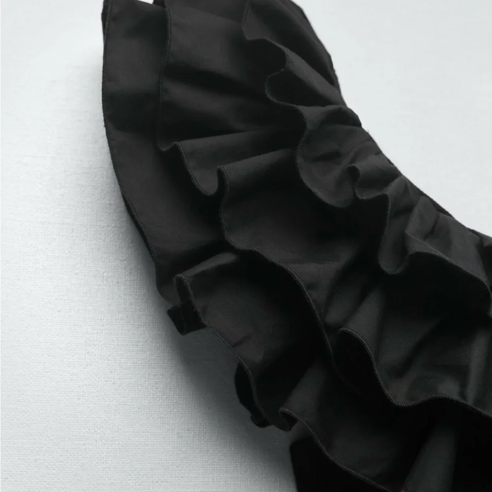 NWT Zara Black One-Shoulder Ruffle Dress! Size Small! - Picture 8 of 8